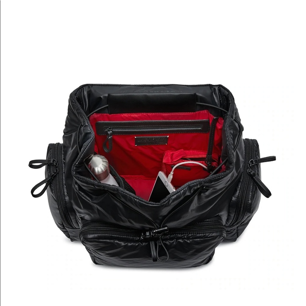Caraa Black Vegan Faux Leather Drawstring Waterproof Backpack NWT Travel Work - Picture 9 of 10